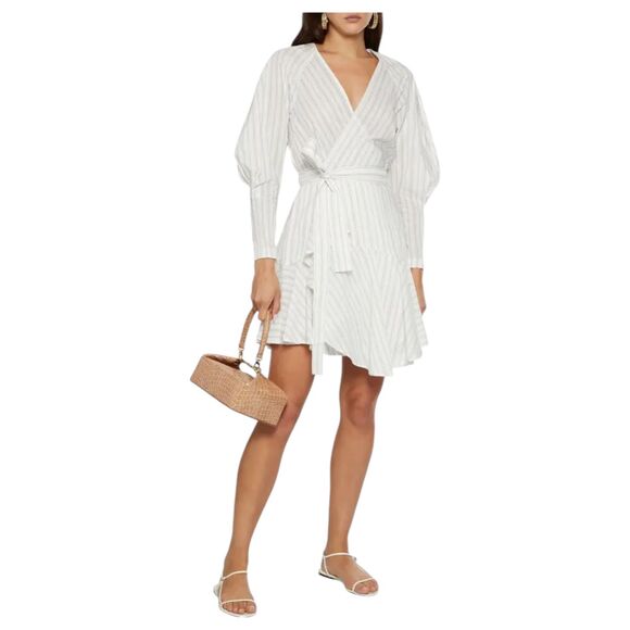 A.L.C. Enzo Striped Cotton-Blend Poplin Mini Wrap Dress Size 2 - Picture 2 of 9